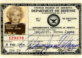Marilyn Monroe Government ID Badge PHOTO Card Signed Repro DOD USO Tour ... - $5.76+