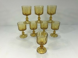 (8) Vintage Amber Glass Stemmed Drinking Glasses - Dimpled 5&quot; - £48.06 GBP