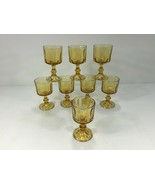 (8) Vintage Amber Glass Stemmed Drinking Glasses - Dimpled 5&quot; - £47.95 GBP