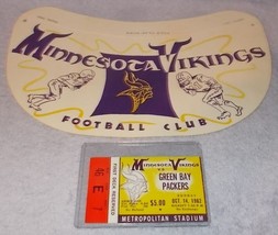Minnesota Vikings Football Head Visor & Ticket Stub Vs Green Bay Packers 1962  - $195.00