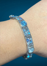 Dyrberg Kern Designer Silver Tone links Shiny Bracelet With Blue &amp;Clear Bracelet - £51.94 GBP