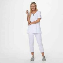 Denim &amp; Co. Active Short-Sleeve Top and Crop Knit Terry Set White Large - $19.28
