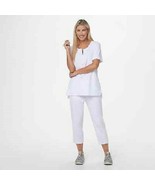 Denim &amp; Co. Active Short-Sleeve Top and Crop Knit Terry Set White Large - £15.35 GBP