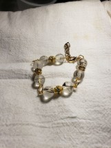 6 - 9 Bracelet Frosted Beads Drizzled W Gold Paint Gold Spacers W Rhines... - $19.79