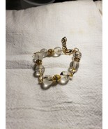 6 - 9 Bracelet Frosted Beads Drizzled W Gold Paint Gold Spacers W Rhinestones - $19.79