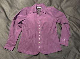Dressbarn Purple Faux Suede Button Down Blouse Women’s Size S Long Sleeve - $14.95