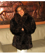 Brown Alpaca pelt midi jacket for women, fur outerwear  - $780.00