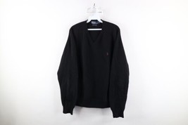 Vintage 90s Ralph Lauren Mens Size XL Lambswool Knit V-Neck Sweater Black - $64.30