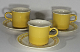 USA Pottery Yellow Mug Saucer Lot of 3 Coffee Cup Plate White Tea Vintage Dining - £19.70 GBP