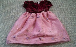 000 Cute George Girls 3-6 Months Felt Top ed &amp; Pink Rose Floral Dress - $7.99