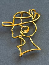 Estate Large Goldtone Outline of Art Deco Woman w Clear Rhinestone Earring Brooc - $14.89