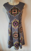 Gabby Skye Fit &amp; Flare Dress – Size 8 – Green, Purple, Black &amp; White - $29.99