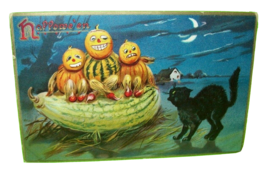 Fantasy Halloween Postcard Tuck Anthropomorphic Goblins Black Cat Pumpkin People - £65.96 GBP