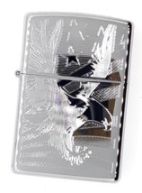 Eagle &amp; Flag Engraved Authentic Zippo Lighter High Polish Chrome Finish - £25.91 GBP