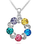 18K White Gold Plated Austria Crystal Pendant Necklace Chain Round Lucky... - £7.98 GBP