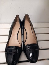 M&amp;S Ladies Footglove Black Glossy Court Shoes Size 7 Wide Fit - £18.54 GBP