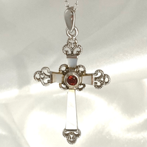 APXx Sterling Silver Cross w/ Ruby Accant &amp; 18” sterling Chain - £59.53 GBP
