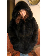 Fashionable dark brown hooded Jacket, made of baby alpaca fur, x- small - £649.87 GBP