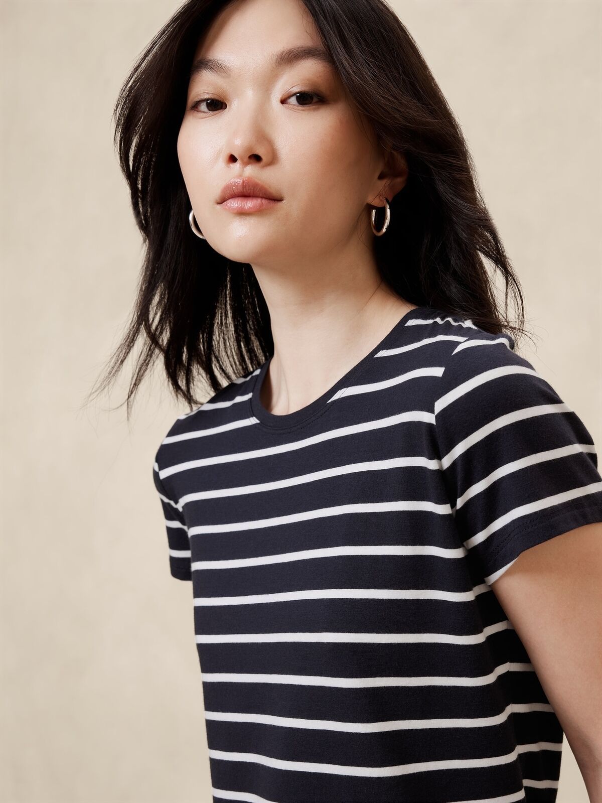 Banana Republic Timeless Tee Crewneck Blue Striped Soft Cotton Modal NEW XXS-XL