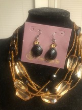 Set Premier Designs Jewelry Hook Earrings Black Essence Encore W/ Necklace Nice - £13.98 GBP