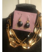 Set Premier Designs Jewelry Hook Earrings Black Essence Encore W/ Neckla... - £14.22 GBP
