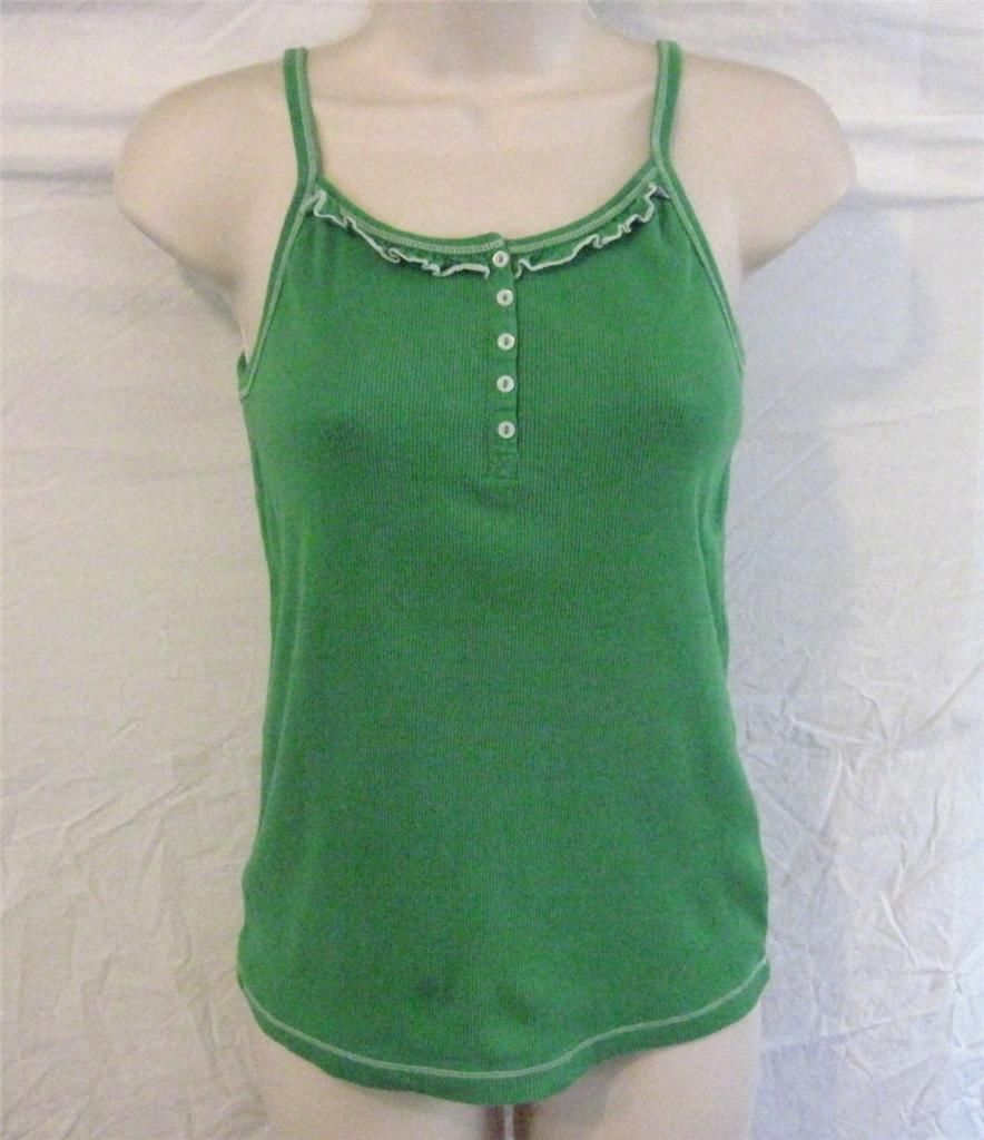 Girls Size XXL 18 Green Cami Tank Top Faded Glory Front Neck Buttons Ruffle Trim - £6.16 GBP
