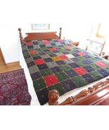 Antique CHICKEN SCRATCH EMBROIDERED Wool/Suiting PATCHWORK Tied QUILT--6... - £95.00 GBP