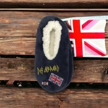 Def Leppard Womens Slippers Size 5-7 Blue Fuzzy Soft Flat Gift Novelty nonslip - £12.58 GBP