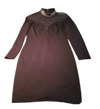 Vintage Tadashi Shoji Black Long Sleeve Elegant Beaded Accent Collar Gown Size L - $160.55