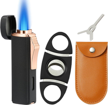 Torch Lighter and 420 Carbon Steel Cutter Set Triple Jet Flame Windproof Lighter - £25.56 GBP