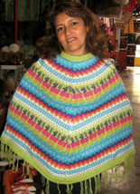 Rainbow colored Poncho made of alpacawool  - £69.53 GBP