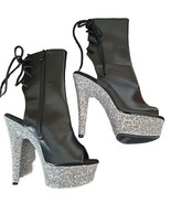 Nianxheni BLACK w/Silver Glitter ~ 5.75&quot; Stiletto Heel Platform Shoes ~ ... - $70.16 CAD
