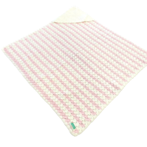 Hand Crocheted Baby Blanket With Hood Pink White Stripe Scalloped 33”x30” - £39.04 GBP