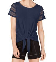 allbrand365 designer Womens Plus Size Lace Sleeve Tie Front Top, 1X, Indigo Sea - £45.27 GBP