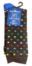 George 1 Pair Men&#39;s Fashion Crew Sock Shoe Size 6-12 GM Black Square - $4.49