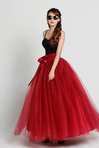 Red Fluffy Long Tulle Skirt Outfit Women Custom Plus Size Holiday Tulle Skirt image 2