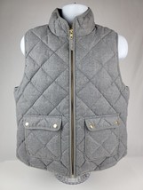 Woman&#39;s J. Crew Quilted Down Vest Heather Graphite XL Blue Inside Snap Pockets - £63.10 GBP