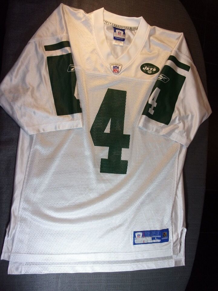 REEBOK NFL NEW YORK JETS #4 BRETT FAVRE FOOTBALL JERSEY SIZE LARGE WHITE SV 21 - £45.31 GBP