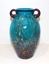 Dale Tiffany Favrile Art Glass Milano Amphora Copper Aventurine Blue 7 3/4&quot; Vase - £59.33 GBP