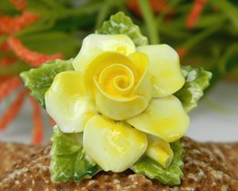 Vintage Yellow Porcelain Blooming Rose Flower Brooch Pin England  - $14.95