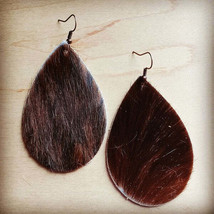 Leather teardrop earrings in brown hair on hide - £20.19 GBP