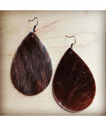 Leather teardrop earrings in brown hair on hide - £19.91 GBP