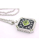 PERIDOT andBLACK ENAMEL Pendant in STERLING Silver with STERLING Chain  - £48.07 GBP