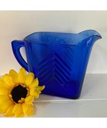 Vtg  1930 HAZEL ATLAS Cobalt Blue Glass Creamer CHEVRON Pattern Pitcher ... - $20.85