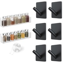 Adhesive Acrylic Spice Rack Organizer &amp; Black Adhesive Hooks For Wall,Spice Shel - £43.79 GBP