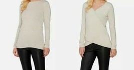 H BY Halston Reversible Wrap Style Long Sleeve Sweater ~ Stone ~ Women&#39;s Medium - £17.89 GBP