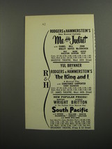 1953 Rodgers &amp; Hammerstein&#39;s Plays Ad - Me and Juliet; The King and I - £14.50 GBP