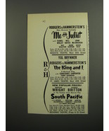 1953 Rodgers &amp; Hammerstein&#39;s Plays Ad - Me and Juliet; The King and I - £14.55 GBP