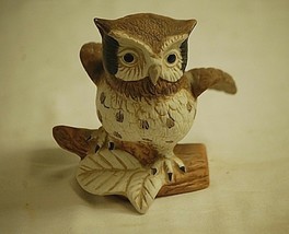 Vintage Bisque Speckled Owl on Log Bird Figurine Curio Cabinet Shelf Dec... - $19.79