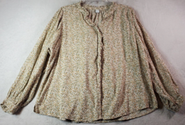 Old Navy Blouse Top Womens Small Multi Floral Cotton Long Sleeve Button Front - £6.08 GBP